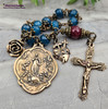 Immaculate Mary Heart Angels Blue Jade Vintage Bronze Ornate Chaplet