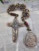 Seven Sorrows Mary at the Cross Roses 3 Beads Vintage Bronze Pocket Chaplet