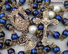 Mother Mary Tween Hearts Blue Tiger Eye Vintage Bronze Rosary