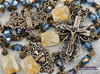Mother Teresa Sacred Heart Czech Glass Citrine Vintage Bronze Ornate Rosary