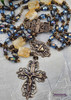 Mother Teresa Sacred Heart Czech Glass Citrine Vintage Bronze Ornate Rosary