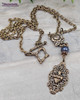 Miraculous Mary Sacred Heart Genuine Sapphire Bronze Antique Style Catholic Necklace Pendant