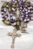 Miraculous Mary Sacred Heart Therese Lepidolite Green Garnet Vintage Bronze Rosary