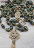 St Patrick Bridget Shamrock Celtic Green Kambaba Jasper Vintage Bronze Rosary