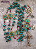 Lourdes Jesus St Therese Turquoise Coral Vintage Bronze Rosary