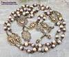 Sacred Heart of Jesus Holy Spirit Sacraments Pearl Shell Vintage Bronze Rosary