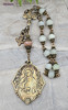 Sacred Heart Sacraments Mother Mary Green Jade Vintage Bronze Chaplet