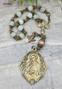 Sacred Heart Sacraments Mother Mary Green Jade Vintage Bronze Chaplet