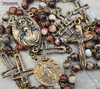 Face of Jesus Miraculous Mary Red Agate Vintage Bronze mens Rosary