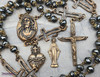 Face of Jesus Sacred Heart Miraculous Mary Hematite Vintage Bronze mens Rosary