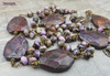 Unique antique-style large heirloom rosary with charoite and purple jasper beads, featuring solid bronze medals of Our Lady of Lourdes and the Crowned Mother Mary for Catholic prayer and devotion.