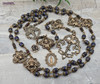 Radiant Mother Mary Lourdes Angels Rosary-Genuine Blue Sapphire-Vintage Bronze Prayer Beads