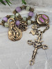 Mother Mary Jesus Tween Hearts Antique-Style Chaplet-Green Lavender Jade&Bronze Medals