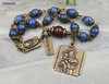 Antique-style St Anthony, Sacred Heart of Jesus, Blessed Virgin Mary solid bronze chaplet with Blue Dumortierite and Red Brecciated Jasper