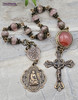 Mary Magdalene & Lilies Bronze Heirloom Chaplet - Ornate, Rose Quartz, Love & Devotion