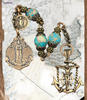 One-of-a-kind antique-style 3-bead heirloom pocket chaplet with solid bronze medals of Stella Maris and Archangel Michael, featuring an Anchor Crucifix and natural Blue Sea Sediment Jasper beads.