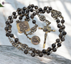 St Anthony, St Joseph Worker & Archangel Michael bronze rosary with PAX Crucifix and Black Moonstone