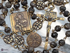 St Anthony, St Joseph Worker & Archangel Michael bronze rosary with PAX Crucifix and Black Moonstone