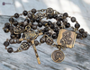 St Anthony, St Joseph Worker & Archangel Michael bronze rosary with PAX Crucifix and Black Moonstone