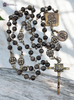 St Anthony, St Joseph Worker & Archangel Michael bronze rosary with PAX Crucifix and Black Moonstone