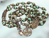 St Patrick St Bridget 3 Leafs Shamrock premium heritage bronze antique style Celtic rosary chrysoprase