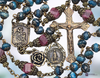 Our Lady of the Rosary St Dominic Miraculous Mary premium heritage bronze antique style rosary blue apatite burgundy red jade