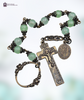 St Patrick St Bridget premium heritage bronze antique style chaplet mint green agate Penal crucifix symbols Irish heritage