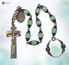 St Patrick St Bridget premium heritage bronze antique style chaplet mint green agate Penal crucifix symbols Irish heritage