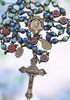 Blessed Virgin Mary Miraculous Mary Mother Mary Baby Jesus premium heritage bronze antique style rosary colorful blue shades red carved flowers czech fire polished glass