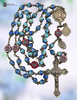 Blessed Virgin Mary Miraculous Mary Mother Mary Baby Jesus premium heritage bronze antique style rosary colorful blue shades red carved flowers czech fire polished glass