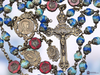 Blessed Virgin Mary Miraculous Mary Mother Mary Baby Jesus premium heritage bronze antique style rosary colorful blue shades red carved flowers czech fire polished glass