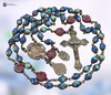 Blessed Virgin Mary Miraculous Mary Mother Mary Baby Jesus premium heritage bronze antique style rosary colorful blue shades red carved flowers czech fire polished glass