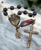 Sacred Bleeding Heart Jesus Holy Eucharist premium heritage bronze antique style chaplet dark blue black tiger eye red brecciated jasper