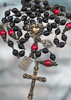 Immaculate Heart Mary Seven Sorrows Pieta God of Good Hope Sacred Heart Jesus heritage bronze vintage style rosary black matte onyx red pearl shell