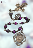 Blessed Virgin Mary Sacred Heart Jesus premium heritage bronze antique style chaplet magenta tiger eye green charoite