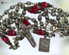 Seven Sorrows Seven Dolores chaplet Pieta God of Good Hope Mary at Cross premium heritage bronze antique style prehnite red preciosa