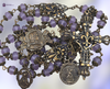 Saint Joan of Arc Sacred Heart Jesus Archangel Michael Fleur de Lis heritage solid bronze vintage style rosary lavender chalcedony