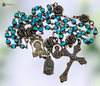 Blessed Virgin Mary Rosa Mystica Immaculate Heart Mary Sacred Heart Jesus Roses heritage solid bronze vintage style rosary genuine high grade blue aqua Ethiopian Welo opal
