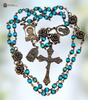 Blessed Virgin Mary Rosa Mystica Immaculate Heart Mary Sacred Heart Jesus Roses heritage solid bronze vintage style rosary genuine high grade blue aqua Ethiopian Welo opal