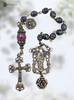 Crowned Mother Mary Sacred Heart Jesus heritage solid bronze vintage style chaplet genuine blue sapphire ruby Crowned Mother Mary Sacred Heart Jesus heritage solid bronze vintage style chaplet genuine blue sapphire ruby