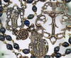 Mother Mary Jesus with Open Arms Sacred Heart Crowned Mary with Scepter heritage solid bronze vintage style rosary genuine black fire opal
