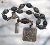 Devotional St Anthony 14 bead heritage bronze vintage style chaplet blue dumortierite red jasper