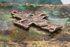 Solid Heritage Bronze Artisan Leather Texture Cross Pendant |  Large | 2 inch