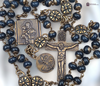 St Anthony St Joseph the Worker Archangel Michael heritage solid bronze vintage rosary midnight blue jade by Bless And Heal Me