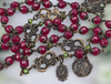 Miraculous Mary Blessed Virgin Mary Our Lady Lourdes Mother Mary Sacred Heart Jesus Two Marys Cross heritage bronze rosary genuine rubies peridot by Bless And Heal Me