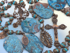 Marian devotions Annunciation Assumption Blessed Virgin Mary Archangel Gabriel Crowned Mary Immaculate Heart Pieta Coronation Sacred Heart large collectors edition heritage bronze rosary blue jasper petrified coral by Bless And Heal Me
