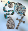 Ave Maria Gratia Plena Archangel Gabriel Annunciation Baby Jesus manger premium heritage bronze large antique chaplet blue ocean jasper petrified coral by Bless And Heal Me