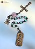 Mary Mother of Mothers Sacred Heart Jesus Immaculate Heart Mary premium heritage bronze antique chaplet lepidolite rose amazonite by Bless And Heal Me