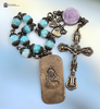 Mary Mother of Mothers Sacred Heart Jesus Immaculate Heart Mary premium heritage bronze antique chaplet lepidolite rose amazonite by Bless And Heal Me