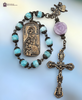 Mary Mother of Mothers Sacred Heart Jesus Immaculate Heart Mary premium heritage bronze antique chaplet lepidolite rose amazonite by Bless And Heal Me